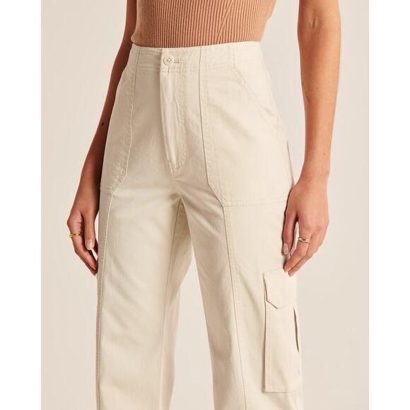 Abercrombie & Fitch High-Rise Relaxed Cargo Straight Leg Utility Pants Cream 29 - Picture 5 of 14